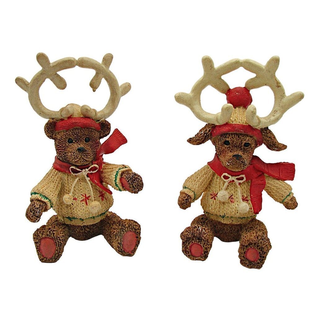 Set 2 Holiday Collection Dogs Dressed As Reindeer Figures Vintage Christmas Deco